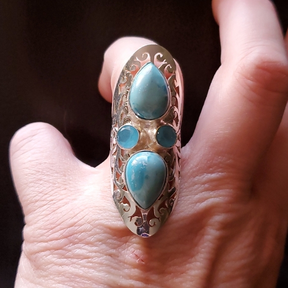 New Mosaic Jasper and Chalcedony 925 Silver Statement Ring. - Picture 11 of 13